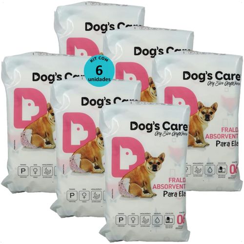 FRALDA HIGIÊNICA DESCARTÁVEL DOGS CARE P 6 UN PARA CÃES FÊMEAS KIT COM 6