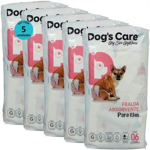FRALDA HIGIÊNICA DESCARTÁVEL DOGS CARE G 6 UN PARA CÃES FÊMEAS KIT COM 5