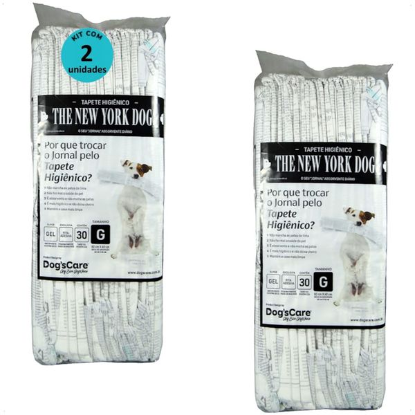 TAPETE HIGIÊNICO THE NEW YORK DOGS TAMANHO G 30 UN 82X60 CM KIT COM 2