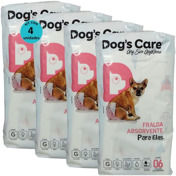 FRALDA HIGIÊNICA DESCARTÁVEL DOGS CARE G 6 UN PARA CÃES FÊMEAS KIT COM 4