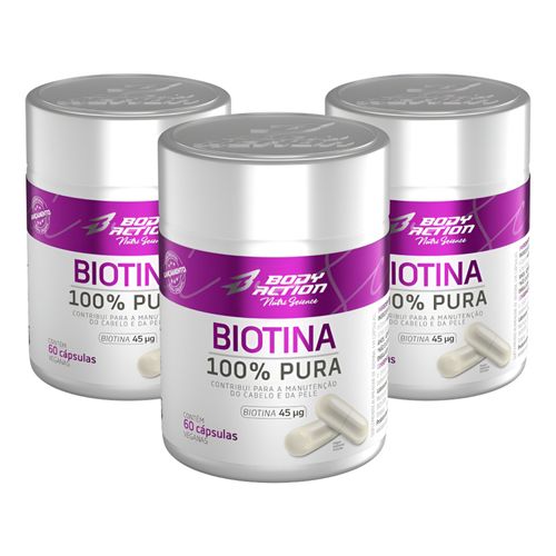 Kit 3x Biotina 100% Pura Total 180 Cápsulas Bodyaction Sabor Sem Sabor