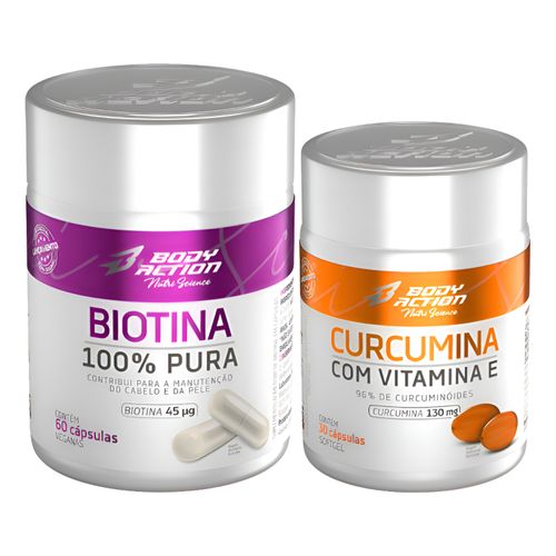 Kit Biotina 100% Pura + Curcumina Com Vitamina E Bodyaction