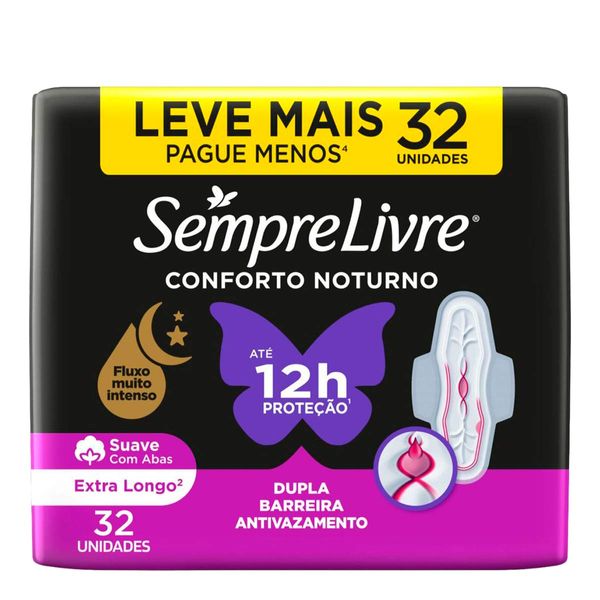 Absorvente Externo Sempre Livre Adapt Plus Noite e Dia Cobertura Suave com Abas 32 Unidades
