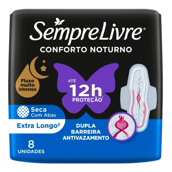 Absorvente Externo Sempre Livre Conforto Noturno Seca 8 Unidades