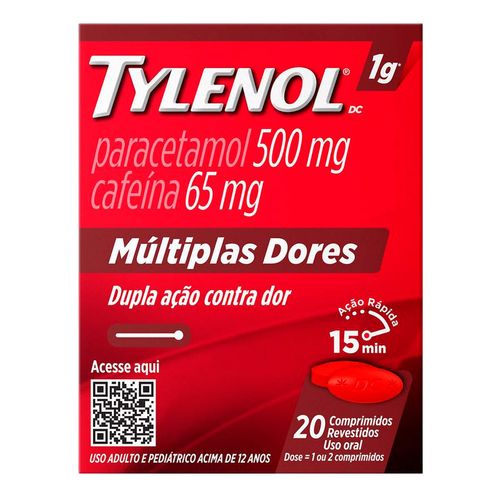 Analgésico Tylenol Dc Múltiplas Dores 500Mg + 65Mg 20 Comprimidos