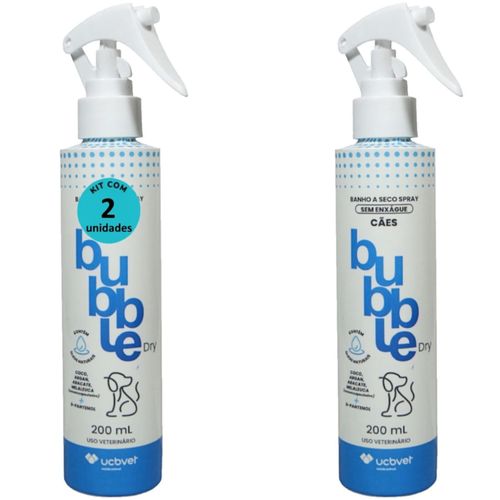 BANHO A SECO BUBBLE DRY SPRAY 200ML PARA CÃES KIT COM 2 BANHO A SECO BUBBLE DRY SPRAY 200ML PARA CÃES KIT COM 2