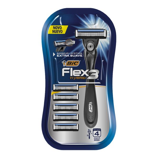Barbeador Bic Flex 3 Recarregável 1 Cabo + 5 Cartuchos