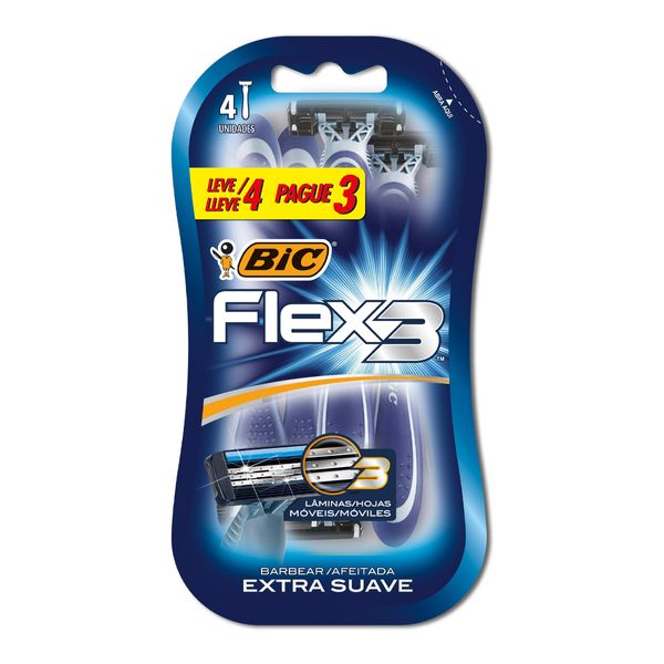 Barbeador Bic Flex 3 Azul 4 Unidades