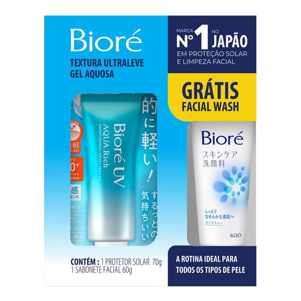 Kit Bioré Protetor Solar FPS 50 Aqua Rich 70g + Sabonete Facial 60g