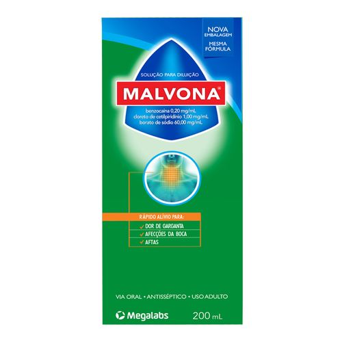 Anestésico E Antisséptico Malvona 0,2Mg/Ml + 60Mg/Ml + 1Mg/Ml 200Ml