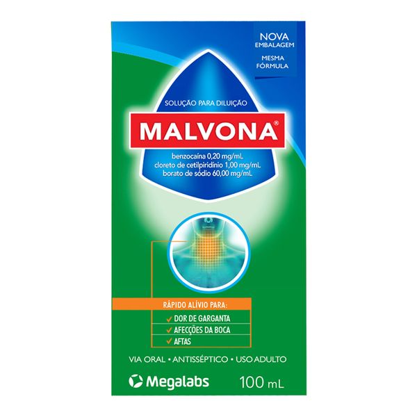 Anestésico e Antisséptico Malvona 0,2mg/ml + 60mg/ml + 1mg/ml 100ml