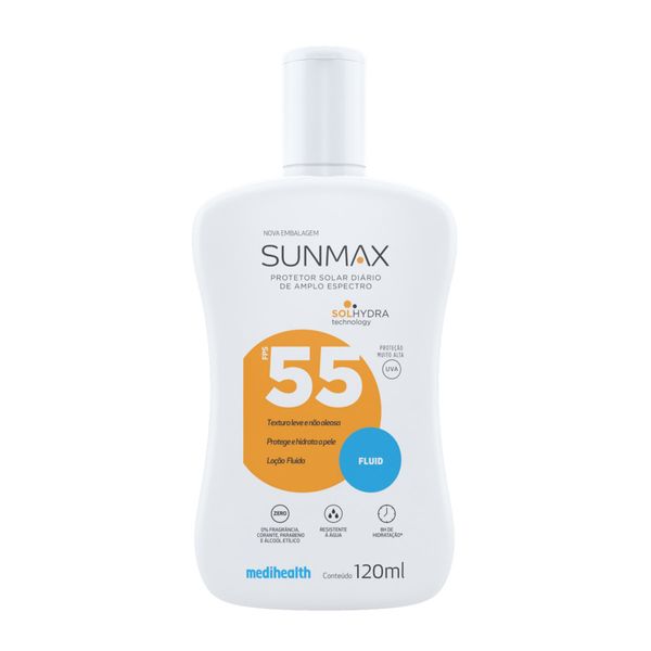 Protetor Solar Facial e Corporal Sunmax FPS 55 Fluid Toque Seco 120ml Fluído