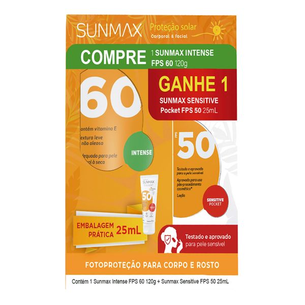 Kit Sunmax Protetor Solar Corporal FPS 60 Intense 120g + Facial FPS 50 Sensitive Pocket 25ml