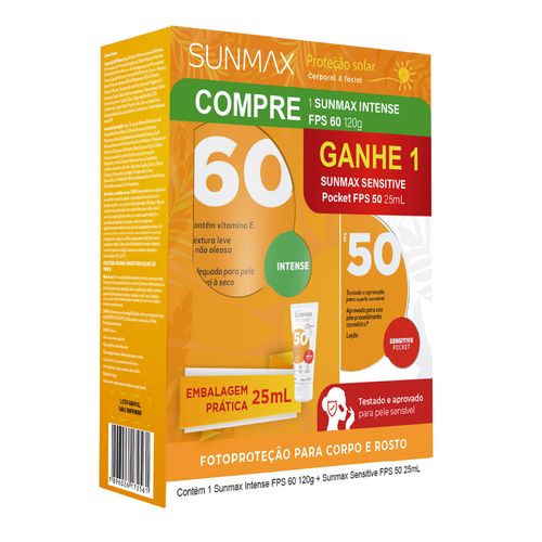 Kit Sunmax Protetor Solar Corporal FPS 60 Intense 120g + Facial FPS 50 ...