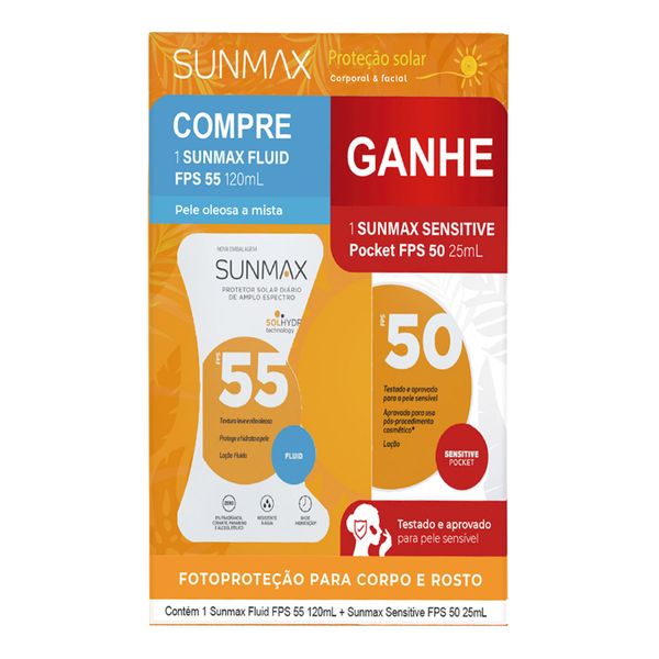 Kit Sunmax Protetor Solar Corporal FPS 55 Fluid 120ml + Facial FPS 50 Sensitive 25ml