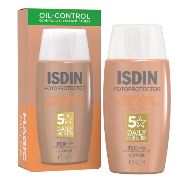 Protetor Solar Facial ISDIN FPS 50 Fusion Water Magic Color 5 Stars Cor Média 50ml