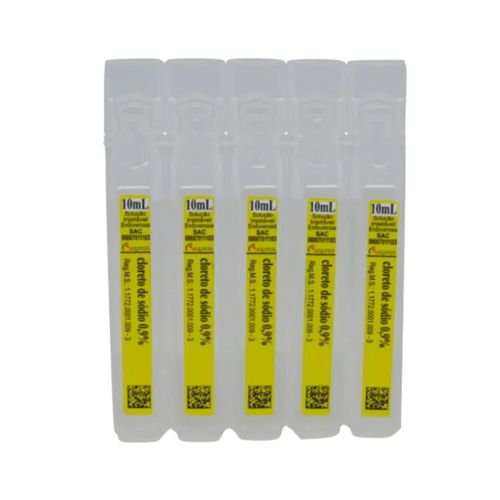 Soro Fisiológico (cloreto de sódio) 0,9% ampola 10mL 5 unidades - Equiplex Soro Fisiológico (cloreto de sódio) 0,9% ampola 10mL 5 unidades - Equiplex