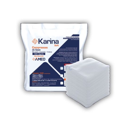 Compressa de Gaze 7,5x7,5cm 9fios (pacote com 500 unidades) KARINA- America Compressa de Gaze 7,5x7,5cm 9fios (pacote com 500 unidades) KARINA- America