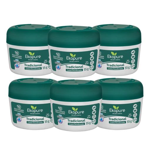 Kit c/6 Unidades de Desodorante Creme Ekopure 55g Tradicional
