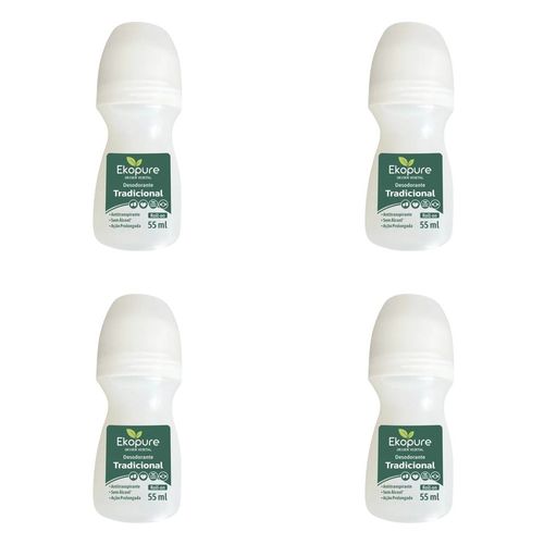 Kit c/4 Unidades de Desodorante Rollon Ekopure 55g Tradicional