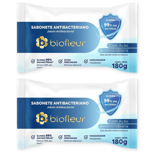 Kit c/2 Sabonetes Biofleur 180g Antibacteriano Kit c/2 Sabonetes Biofleur 180g Antibacteriano