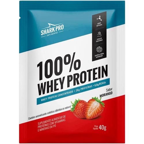 100% Whey Protein Pouch sachê 40g Morango- Sharkpro Suplementos