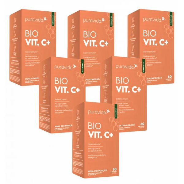 6x Bio Vit C+ Puravida - 60 Cápsulas - Vitamina C Sem Sabor