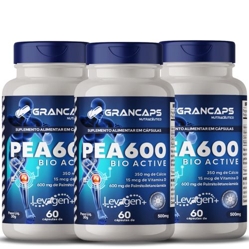 Kit 3x PEA 600 Bio Active Analgésico 60 cápsulas 500mg Grancaps Kit 3x PEA 600 Bio Active Analgésico 60 cápsulas 500mg Grancaps