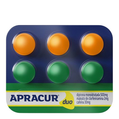 Antigripal, Analgésico E Antialérgico Apracur Duo 500Mg + 2Mg + 30Mg 6 Comprimidos Revestidos