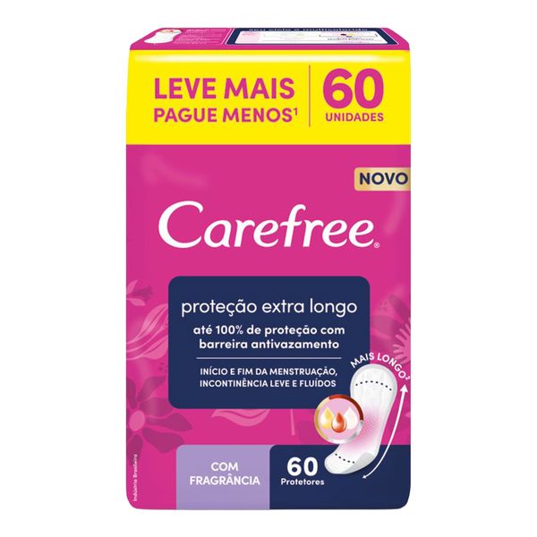 Protetor Diário Carefree Proteção Extra sem Abas Longo com Perfume 60 Unidades