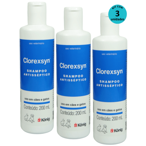 Kit Shampoo Antisséptico Clorexsyn König 200ml C/ 3 unidades