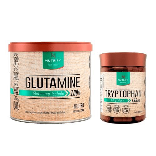Kit com 1 lata de Glutamina 150g + 1 pote de Tryptophan 150g / 60 cápsulas Kit com 1 lata de Glutamina 150g + 1 pote de Tryptophan 150g / 60 cápsulas
