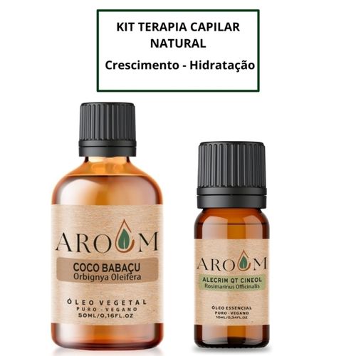 Kit óleos terapia capilar natural - Óleo Essencial Alecrim + Óleo Vegetal Coco Babaçu