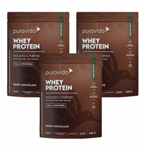 3x Whey Protein Isolado- Dark Chocolate- 450g- Pura Vida 3x Whey Protein Isolado- Dark Chocolate- 450g- Pura Vida