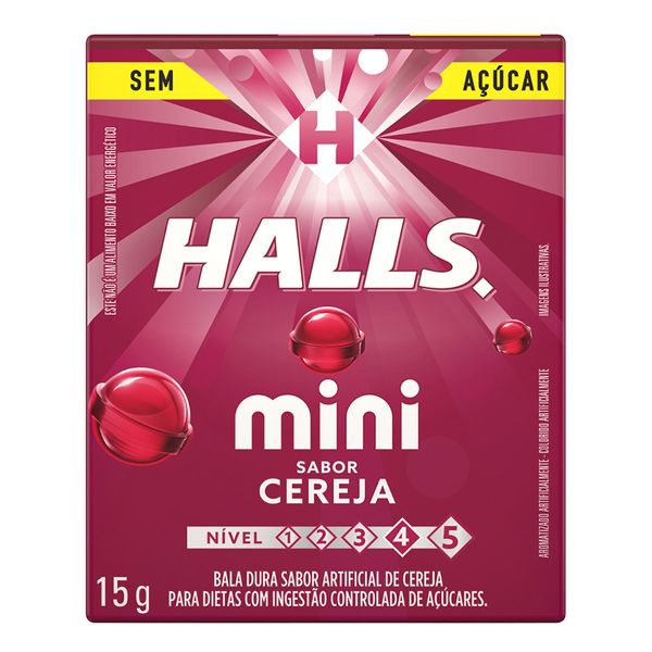 Bala Halls Mini Sem Açúcar Cereja 15g