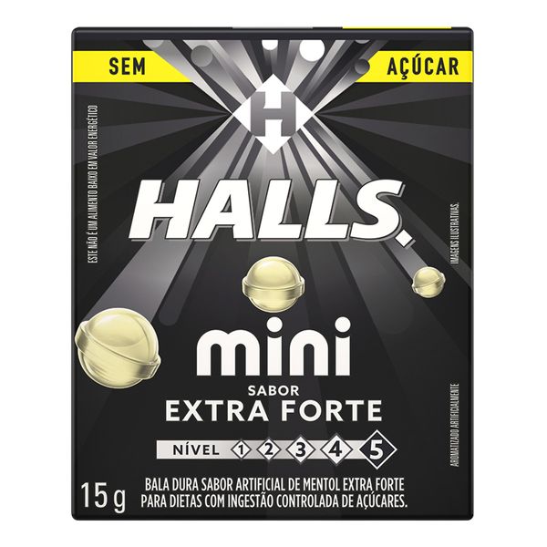 Bala Halls Mini Sem Açúcar Extra Forte 15g
