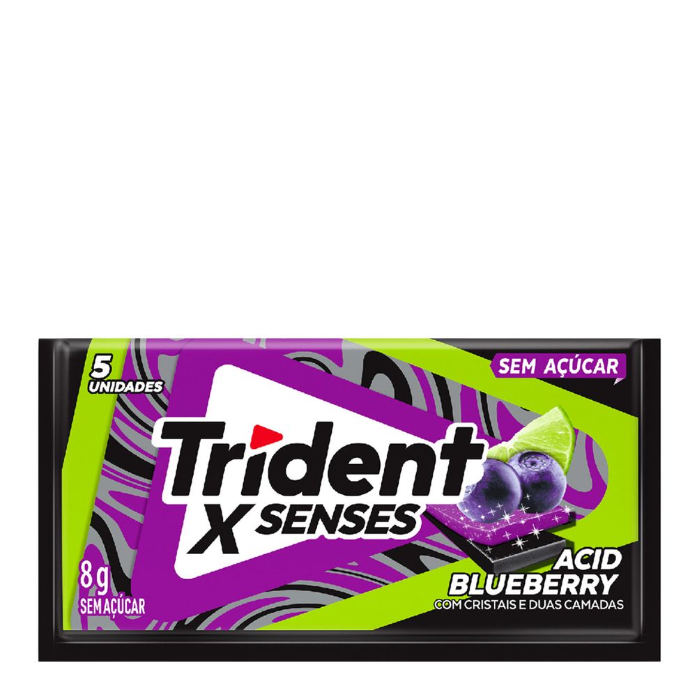 Chiclete Trident XSenses Acid Blueberry Sem Açúcar 8g 5 Unidades