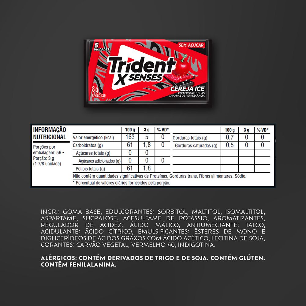 Chiclete Trident XSenses Cereja Sem Açúcar 8g 5 Unidades