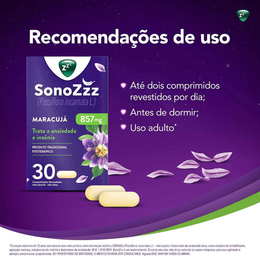 SonoZzz Passiflora 857mg Vicky 30 Comprimidos - Drogaria Sao Paulo