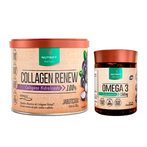 Kit  com 1 lata de Collagen Renew + 1 pote de Ômega3 300g/ 60 cápsulas