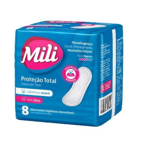Kit c/9 Absorvente Mili Proteção Total Suave S/Abas 8 Unidades Kit c/9 Absorvente Mili Proteção Total Suave S/Abas 8 Unidades