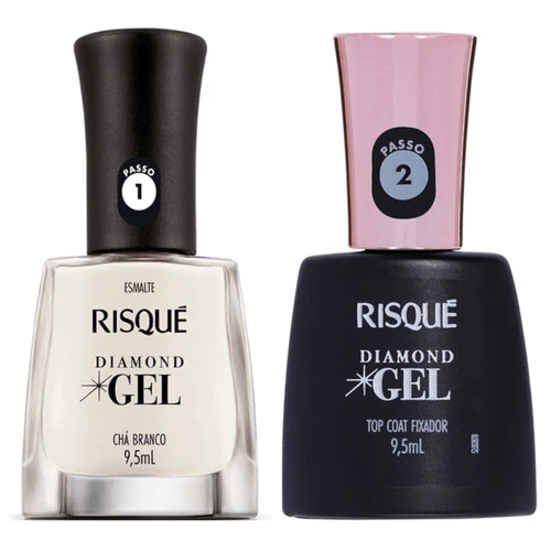 Kit Esmalte Risque Diamond Gel Chá Branco + Fixador Top Coat Kit Esmalte Risque Diamond Gel Chá Branco + Fixador Top Coat