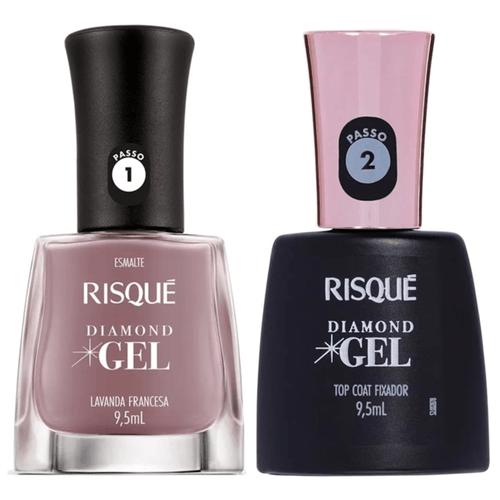 Kit Esmalte Risque Diamond Gel Lavanda Francesa + Fixador Top Coat