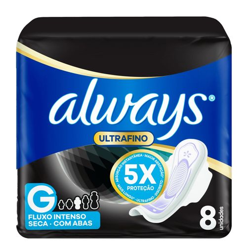 Kit c/9 Absorvente Cobertura Seca Ultrafino Noturno Com Abas Always Simples 8 Unidades Kit c/9 Absorvente Cobertura Seca Ultrafino Noturno Com Abas Always Simples 8 Unidades
