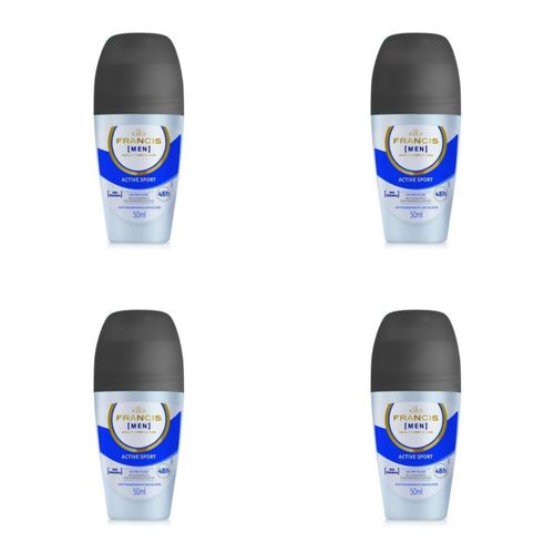 Kit c/4 Unidades de Desodorante Rollon Francis Hydrata 50ml Men Azul