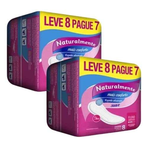 Kit c/2 Absorventes Naturalmente Mais Conforto Sem Abas c/8 Unidades cada