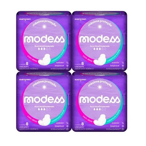 Kit c/4 Absorventes Modess Suave C/Abas c/8 Unidades cada