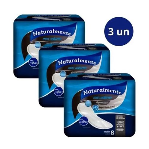 Kit c/3 Absorventes Nat Max Noturno S/Abas c/8 Unidades Cada