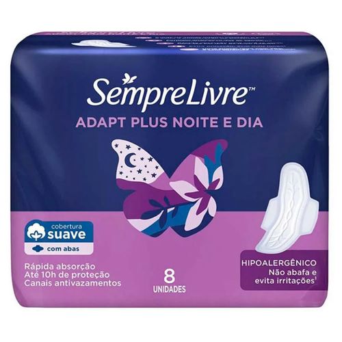 Kit c/16 Absorvente Sempre Livre Adapt Plus Noite e Dia Suave Com Abas com 8 unidades Kit c/16 Absorvente Sempre Livre Adapt Plus Noite e Dia Suave Com Abas com 8 unidades