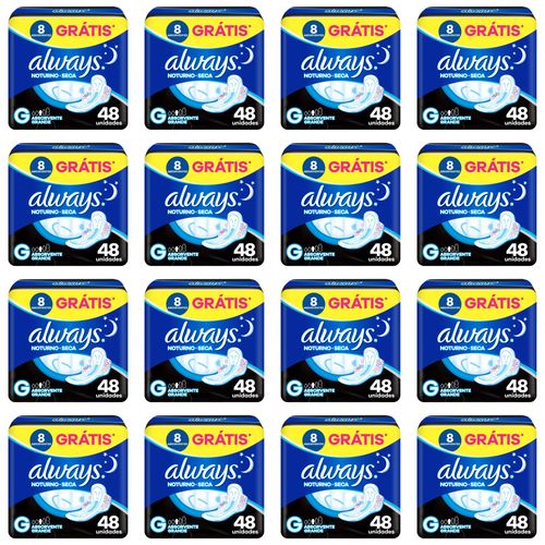 Kit c/16 Absorventes Always Noturno Seca ”G” c/48 Unidades cada Kit c/16 Absorventes Always Noturno Seca ”G” c/48 Unidades cada